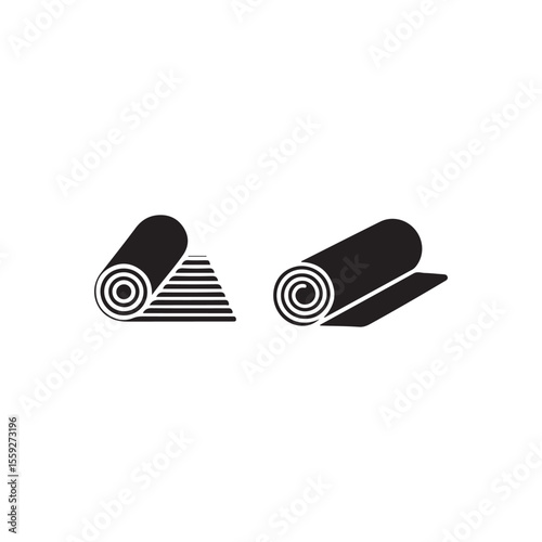 Rolled-up Floor Mat or Carpet Icon.Simple, black and white icon of a rolled-up floor mat or carpet.