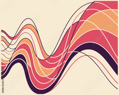 Abstract Retro Wave Background with Curving Lines and Warm Colors