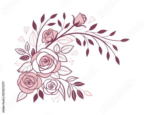 Elegant Pink and Burgundy Rose Floral Corner Design Element