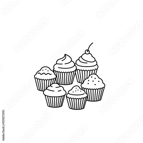 Set of cupcakes with filling and icing, vector illustration. Catering, celebrating and holidays concept. Festive desserts and sweet food