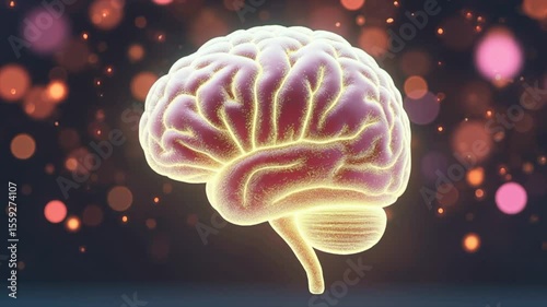 Glowing Human Brain X-Ray Anatomy and Neural Science in a Light-Filled Head with Bokeh