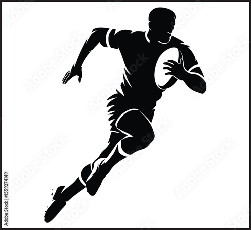 Rugby Players Action Silhouettes - Sports Athletes Running with Ball