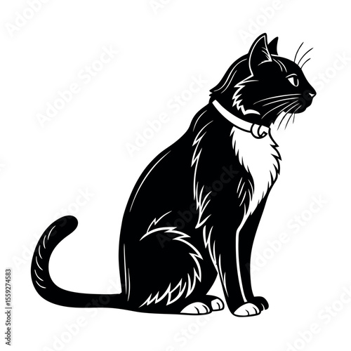 Elegant Black and White Cat Illustration