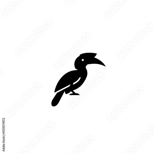 Black vector silhouette of a hornbill bird, biodiversity, fauna and nature, icon for zoo, birds sanctuary, traveling and birdwatching