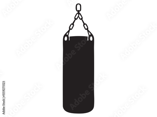 Black silhouette of a heavy punching bag isolated on white background, graphic illustration. concept of boxing, martial arts training, fitness, icon, logo, design element