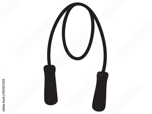Black silhouette of jump rope isolated on white background, graphic illustration. concept of fitness, exercise equipment, workout gear, sport, health, active lifestyle