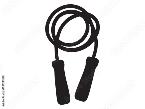 Black silhouette of a jump rope isolated on white background, graphic illustration. concept of fitness, exercise equipment, health, workout tool, design element