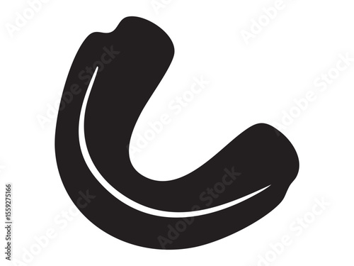 Black silhouette of boxing mouth guard isolated on white background, graphic illustration. Concept of sports equipment, dental protection, mouthpiece for martial arts, boxing and fitness training