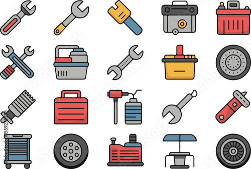 Automotive Tools and Mechanic Equipment Icons