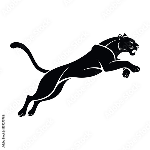 Leaping Panther Powerful Black Cat Silhouette Illustration