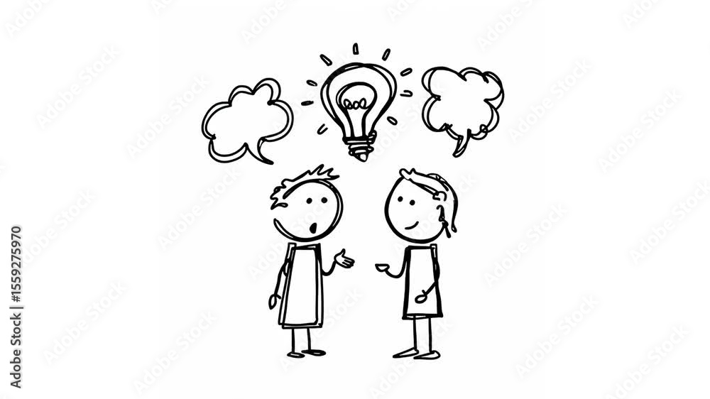 Doodle animation of a two person discussing new idea on isolated white background Doodle animation of a two person discussing new idea on isolated white background
