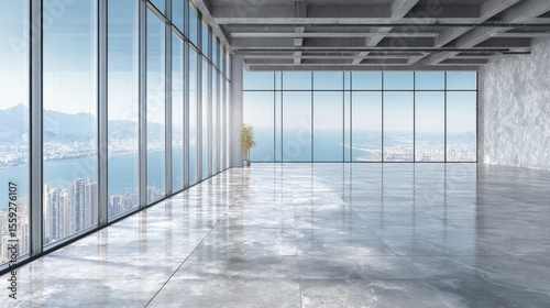 Wallpaper Mural Empty space with grey flooring and large panoramic windows Torontodigital.ca