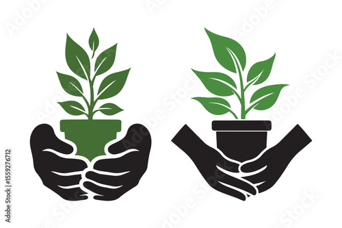 Hands gently caring for a potted plant symbolizing growth and nurturing