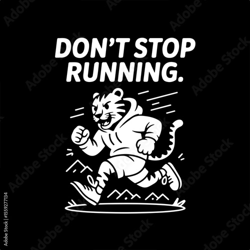White tiger running with motivational text sport fitness