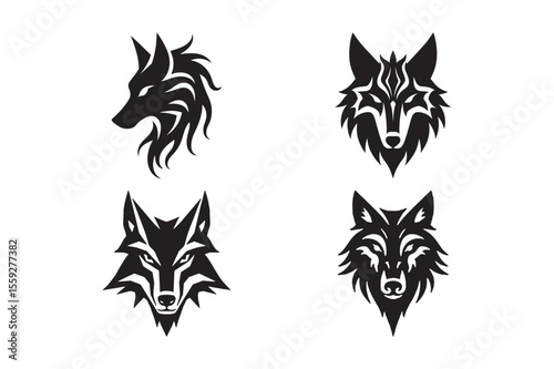 Stylized black wolf head icons with sharp angular designs
