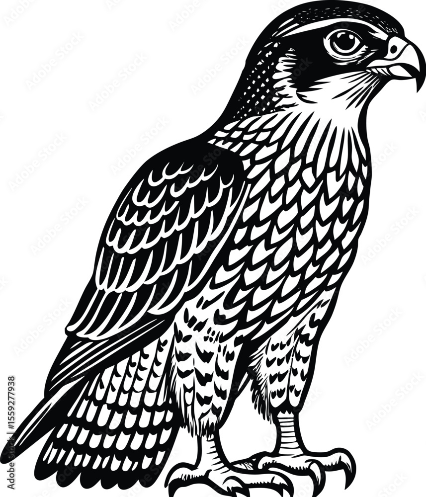 Fototapeta premium Majestic Hawk Illustration Black and White Vector Art