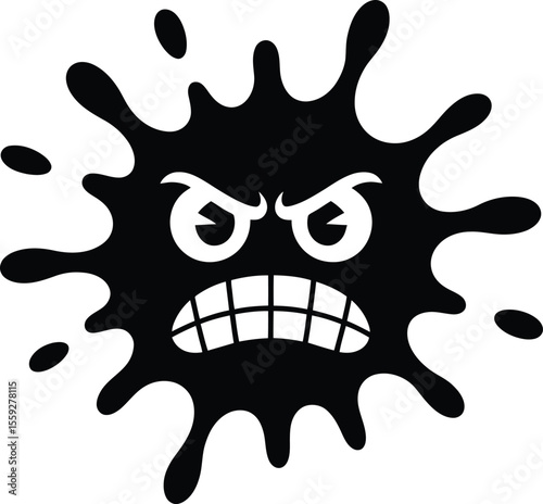 Angry Black Paint Splash Character with White Eyes and Teeth Abstract Design vector