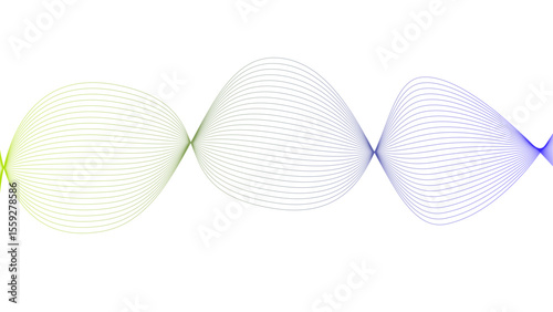 Vector curvy abstract line art wavy flowing dynamic colorful lines white background in concept music or sound, wave, wind, information flow