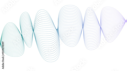 Vector curvy abstract line art wavy flowing dynamic colorful lines white background in concept music or sound, wave, wind, information flow