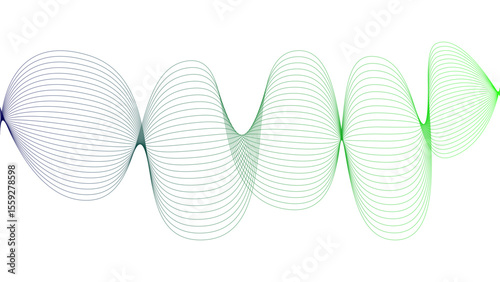 Vector curvy abstract line art wavy flowing dynamic colorful lines white background in concept music or sound, wave, wind, information flow