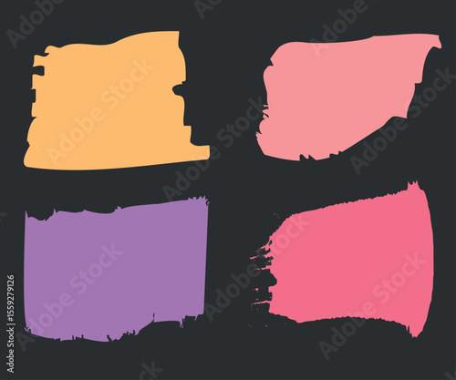 Set collection of coloured paint brush strokes frames elements