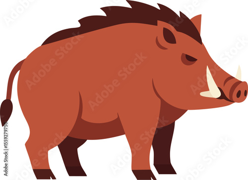 Wild boar animal vector design with brown color and sharp tusks illustration for nature and wildlife concept