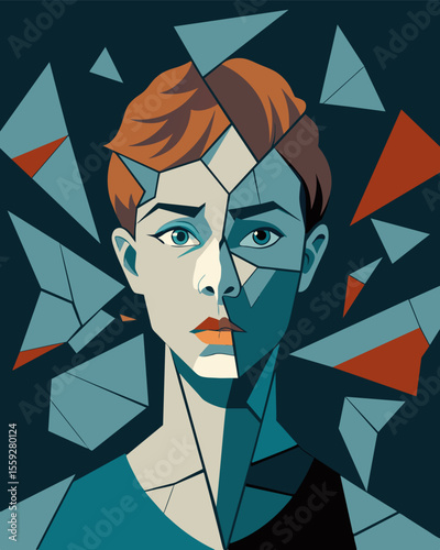 The shattered pieces of a mirror arranged in a collage each one revealing a different aspect of the persons personality that has been distorted or suppressed by gaslighting.. Vector illustration