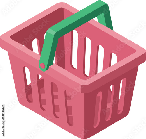 Shopping basket icon with green handles and pink body isolated on white background vector design illustration