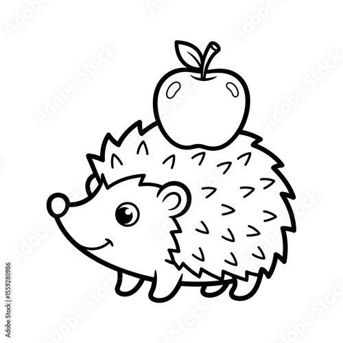 Hedgehog animal cartoon illustration with apple on back