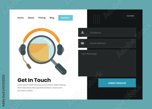 Clean Minimalist Web Contact Page UI Template with Illustration for Website Interface Design