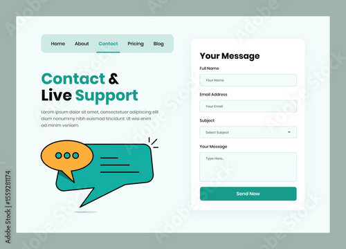 Minimalist Contact Page UI Layout Template for Website and App Design
