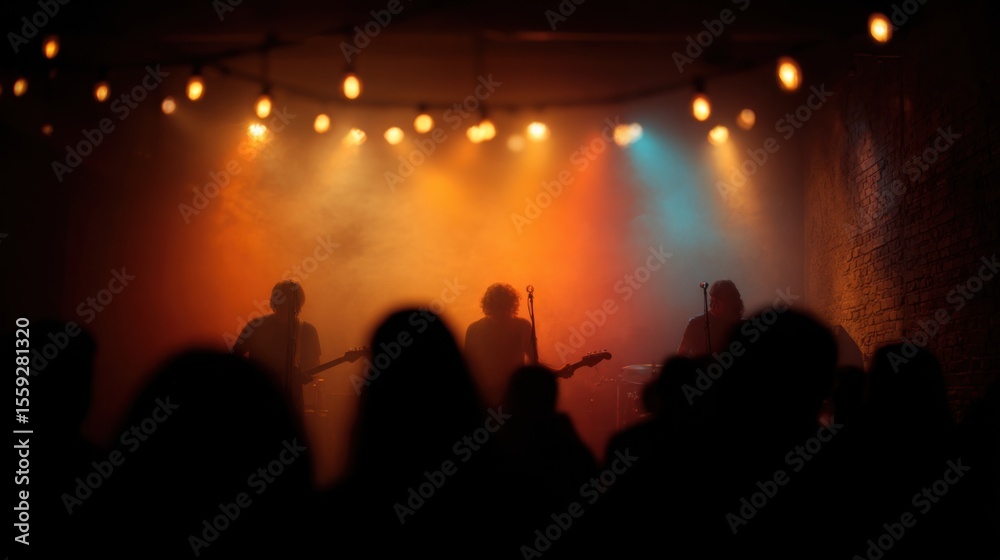 Fototapeta premium Live Band Performance with Stage Lighting and Audience