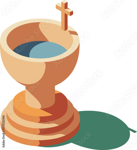 Chalice with water and cross symbol religious communion cup vector illustration design