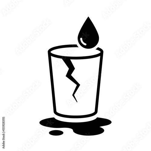 Cracked glass with water drop and puddle icon