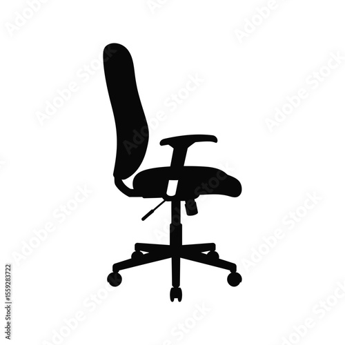 A comfortable, new black leather office chair with wheels, isolated on white, is ready for work