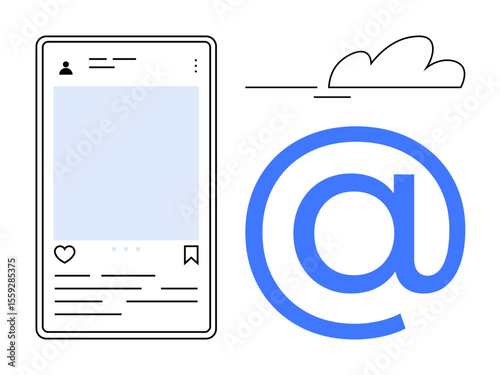Smartphone screen showing social media post with symbol and cloud in a clean design. Ideal for communication, technology, connection, social networking, digital identity, messaging, simple flat