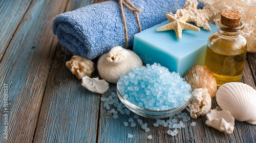 Flat Lay of Spa Items in Blue and White
