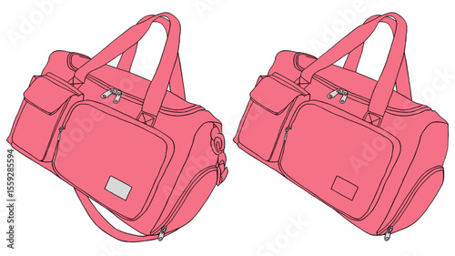 ボストンバック　フラミンゴ色　２セット　ひもあり　ひもなし　イラスト