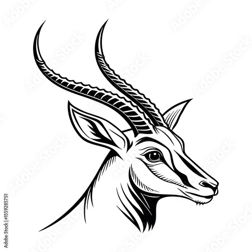 Majestic Springbok Elegant Line Art Portrait of African Antelope, Wildlife Illustration, Detailed Head Sketch