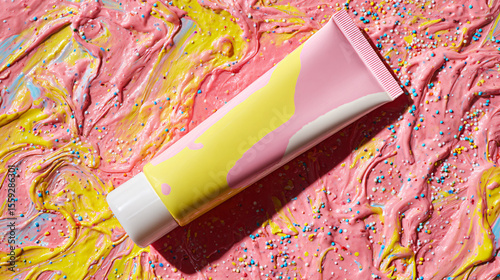 Pastel Moisturizer Tube on Colorful Background