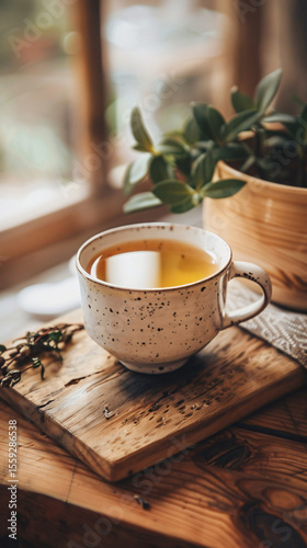 Warm Tea in Rustic Ceramic Cup