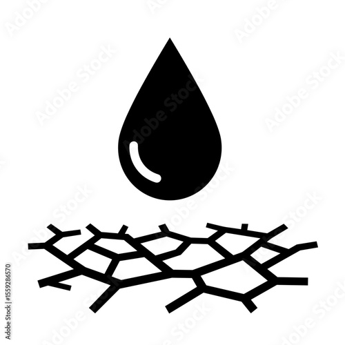 Water drop over cracked ground symbolizing drought