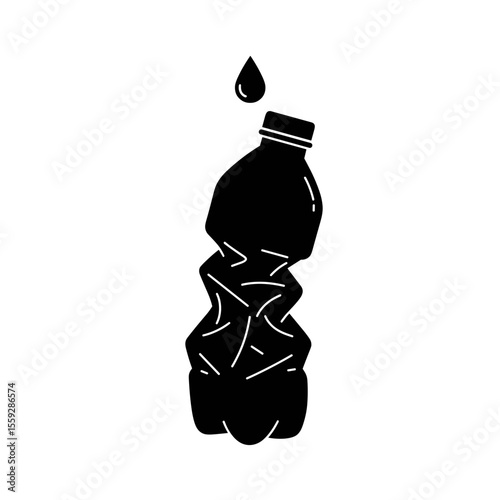 Crushed plastic bottle with drop symbolizing water shortage
