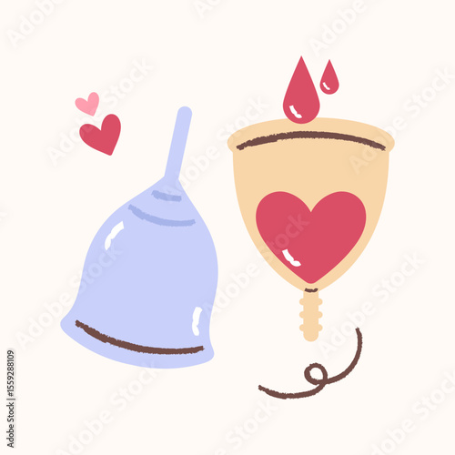 Menstrual cup with blood. Illustration of women's menstrual products.