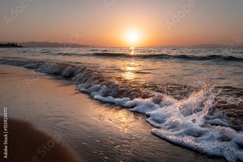 Sunset Over the Ocean Waves at the Beach During Twilight Hours
