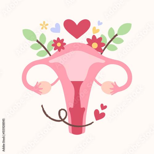 Healthy female menstruation. Illustration of female uterus.