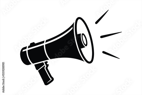Black silhouette of a megaphone with sound waves emanating from the bell