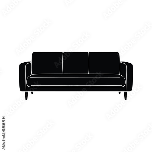 Black leather sofa isolated on white background modern comfortable living room furniture