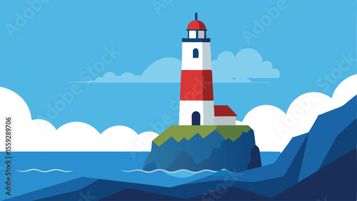 Lonely Lighthouse on the Coast - An old lighthouse that stands majestically on a rocky shore as the waves lap around it.