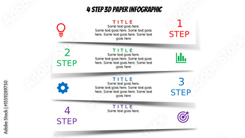 Modern 3D Layered Paper Infographic – 4 Step Editable PowerPoint Slide. Fully editable vector SVG file compatible with PowerPoint, Illustrator, and most vector-based applications.